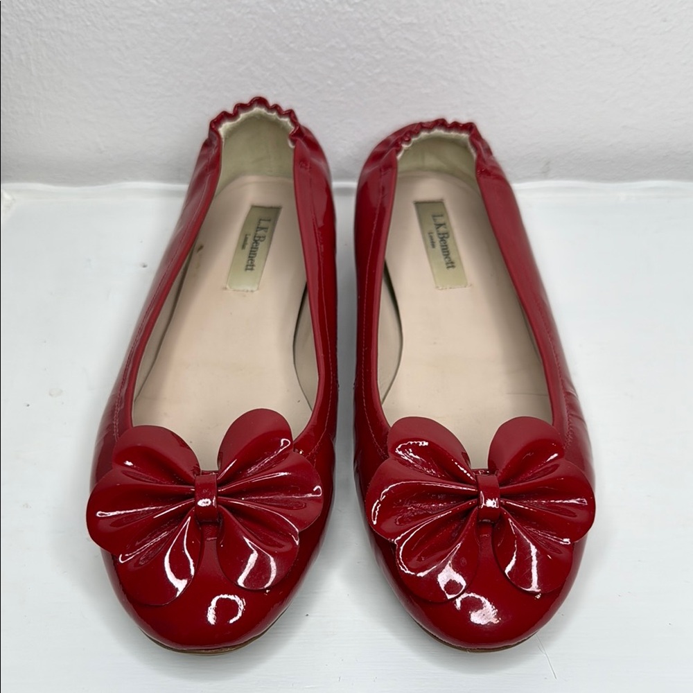 LK Bennett Red Patent Leather Bow Ballet Flats